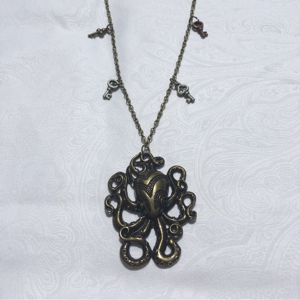 Oxidized Brass Octopus Necklace